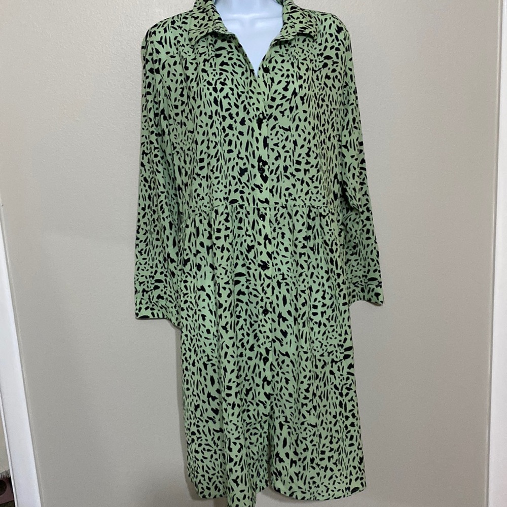 Mint green and black button up long sleeve light weight dress.